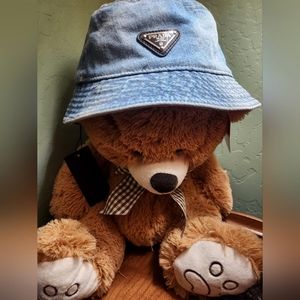 Prada Logo Denim Bucket Hat New